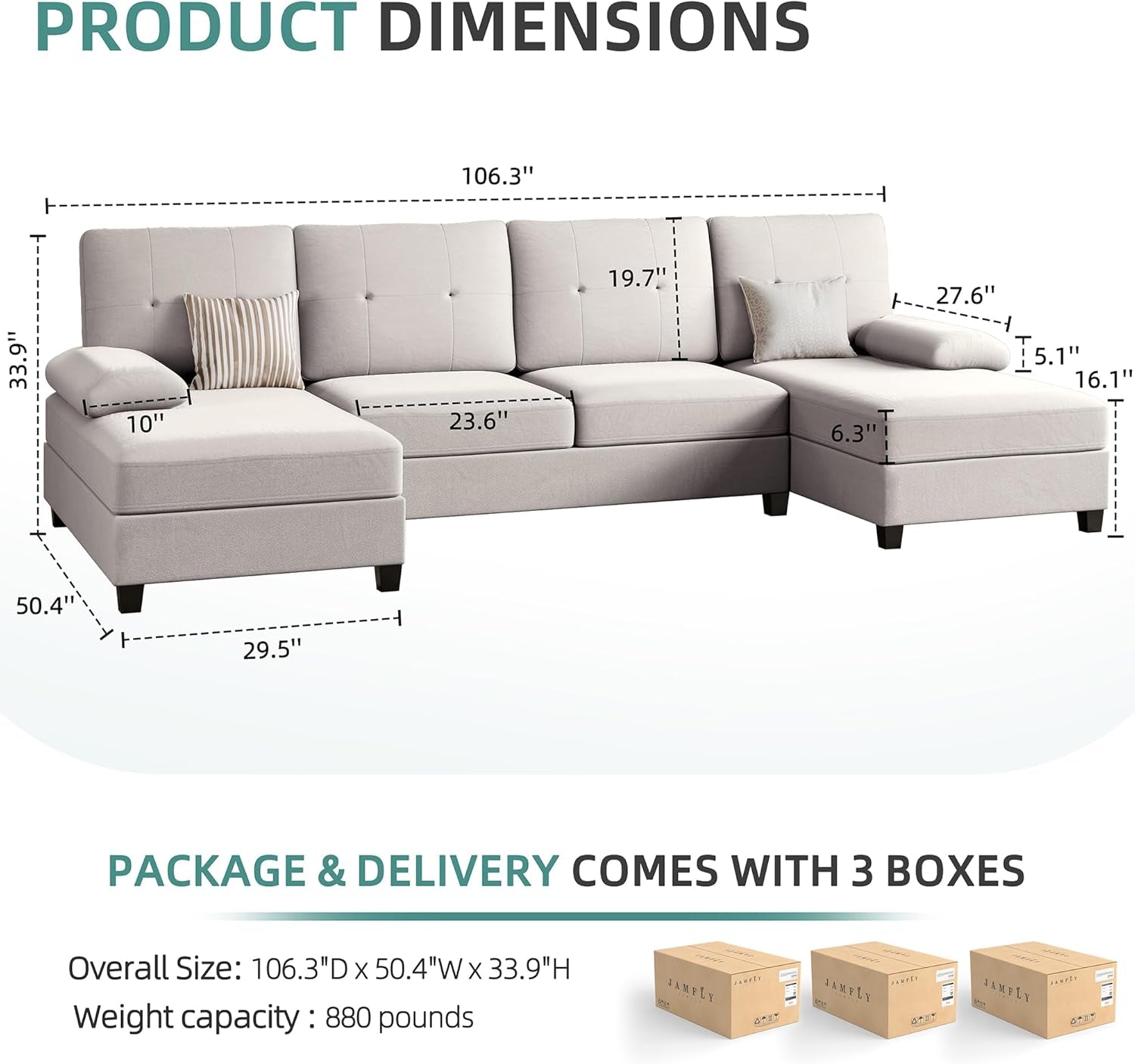 Sectional Sofa Couches for Living Room, U Shaped Sofa Living Room Furniture Sets, 4 Seat U Shaped Sofa Sectional Couch with Chaise, Beige-1