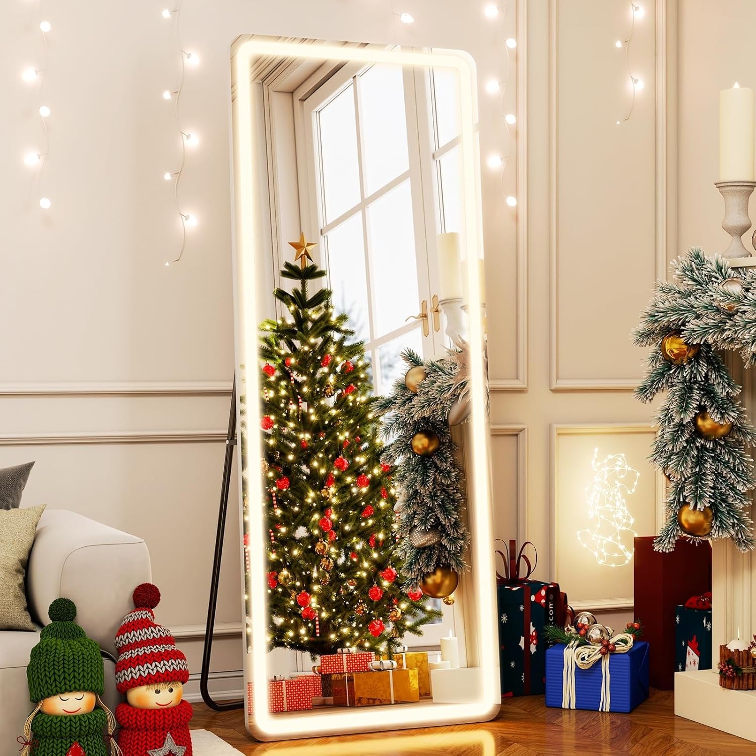 26X68 Inch Full Length Mirror with Lights, LED Lighted Floor Standing, Hanging Mirror Full Length with Stand Free, Full Body Dressing Mirrors with Dimmable 3 Color LED-0