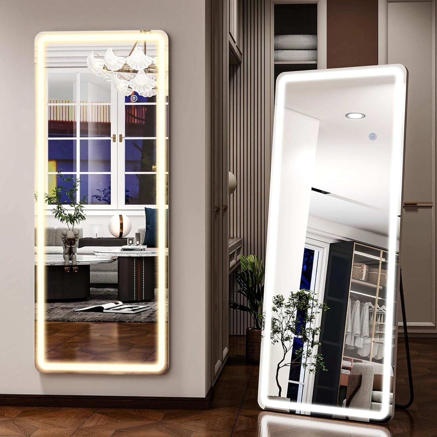 26X68 Inch Full Length Mirror with Lights, LED Lighted Floor Standing, Hanging Mirror Full Length with Stand Free, Full Body Dressing Mirrors with Dimmable 3 Color LED-1